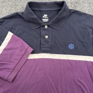 Nike Y2K Sportswear Pinwheel Polo Shirt Men's Large Navy Purple ColorBlocked